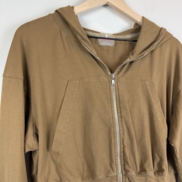 Free People FP Movement Elevate Zip Up Cropped Hoodie L Brown Camel Athleisure - Picture 4 of 9